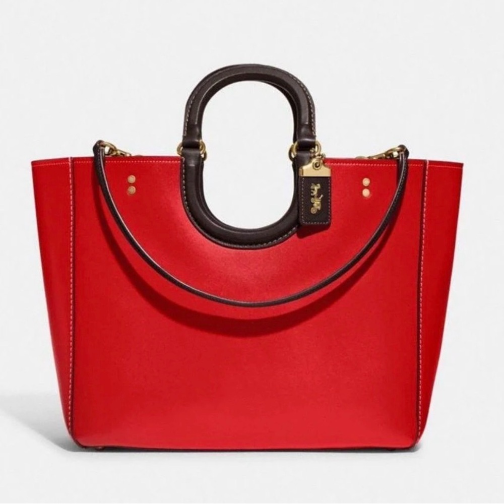 Coach Rae Red and Brown Leather Tote!  Includes zipper pocket pouch!